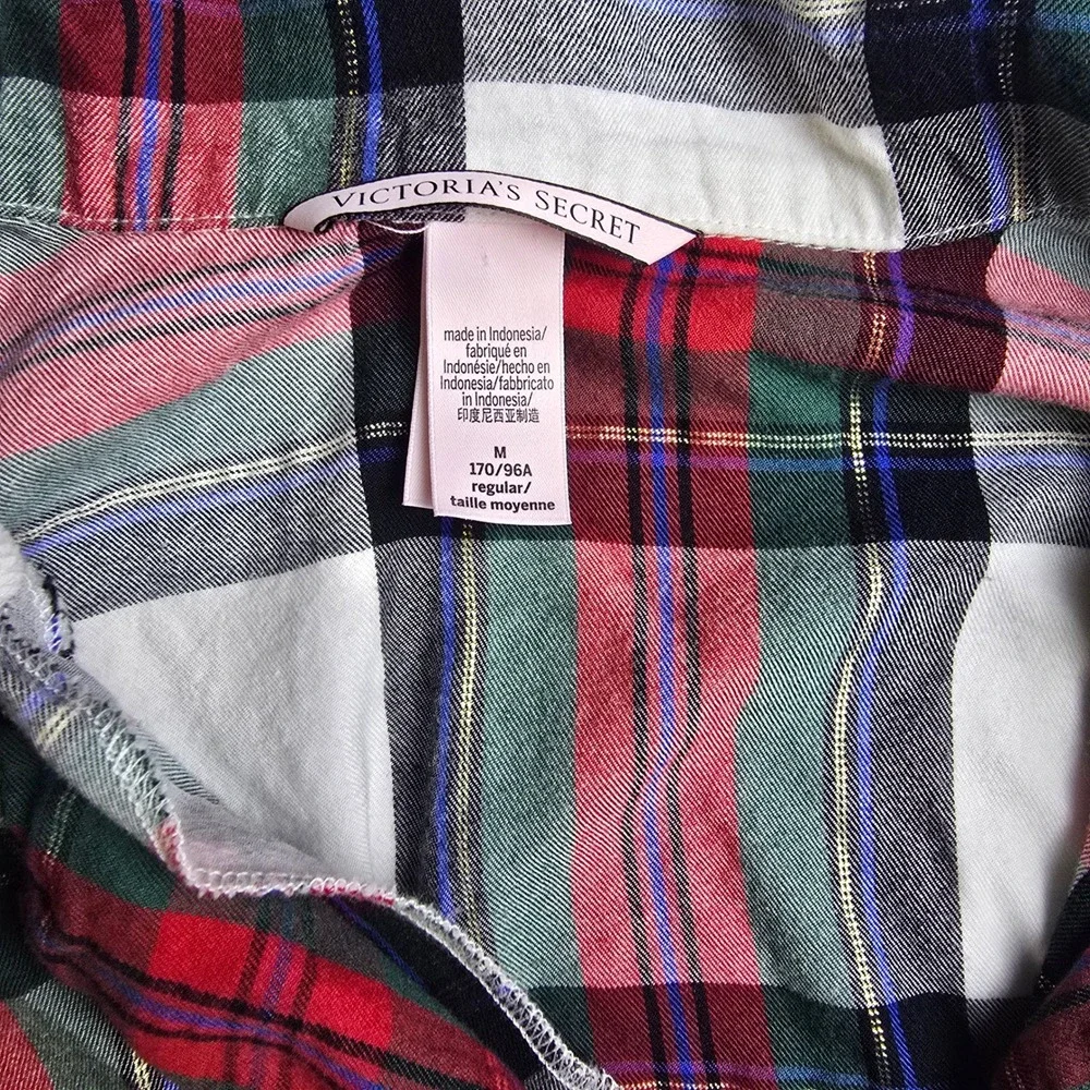 Victoria's Secret -430 Flannel‎ Pajama Set Womens Medium Red Green Plaid